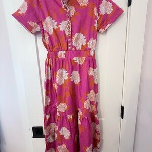 Pink Floral Dress with Button Accents